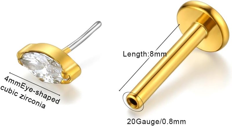 KaseStyle G23 Titanium Threadless Push-in Labret Lip Monroe Tragus Earrings Clear CZ Push Back Stud Helix Piercing Jewerly for Men Women - Image 2
